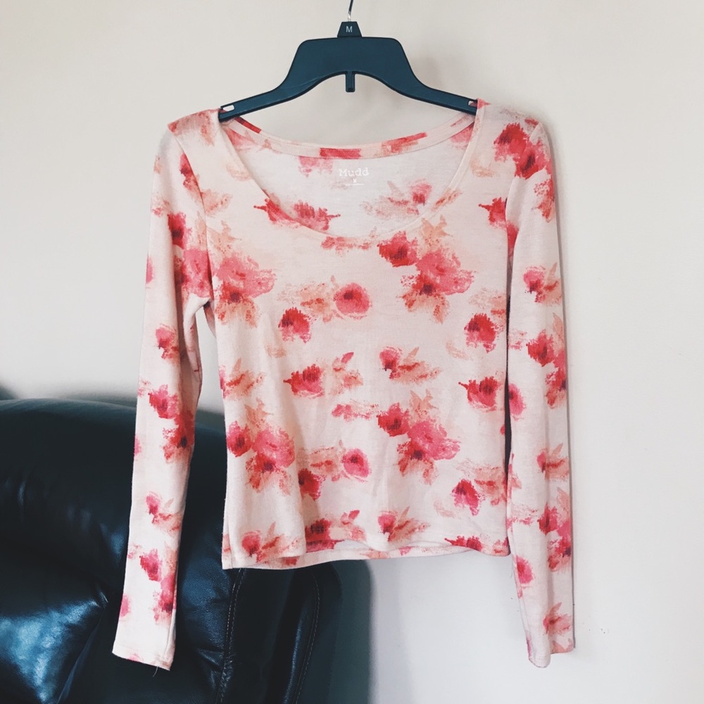 Long sleeve cream shirt with pink flowers